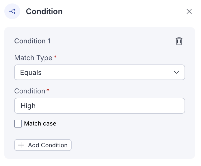 Screenshot of the Condition configuration panel showing the Condition options