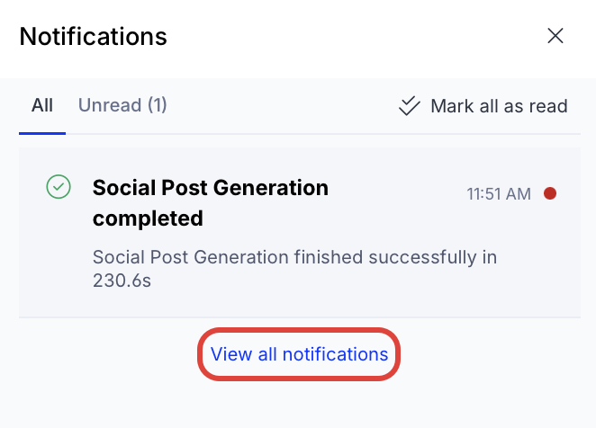 Screenshot of notifications tray where View all notifications link is visible