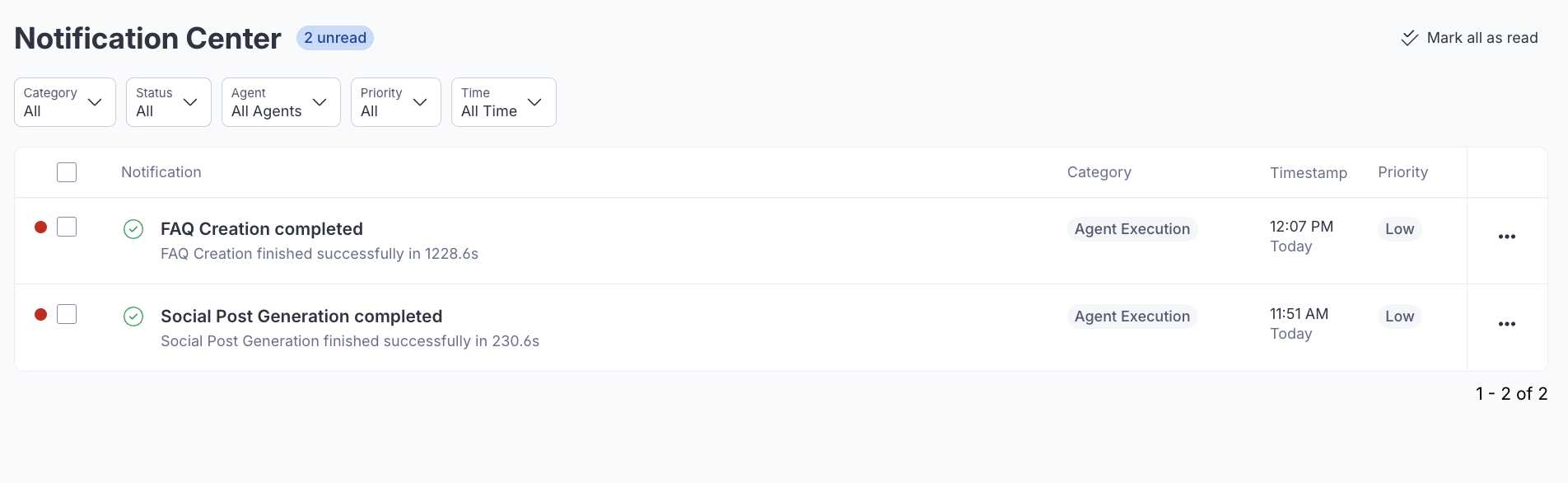 Screenshot of Notification Center page header where an unread count badge displays alongside the page title
