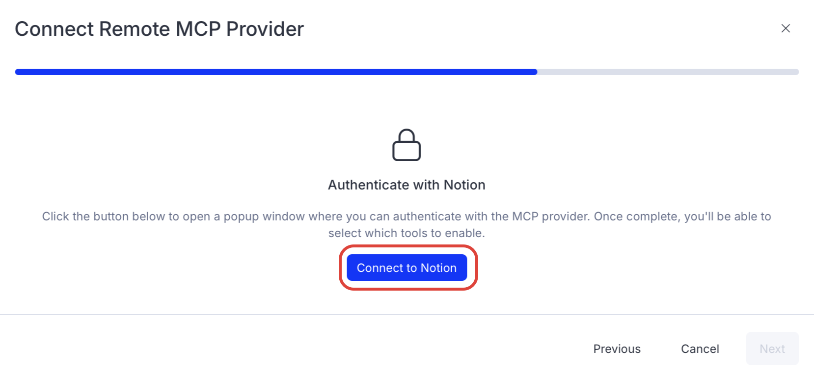 Screenshot of the Notion connector page in Opal where the Connect to Notion button is visible