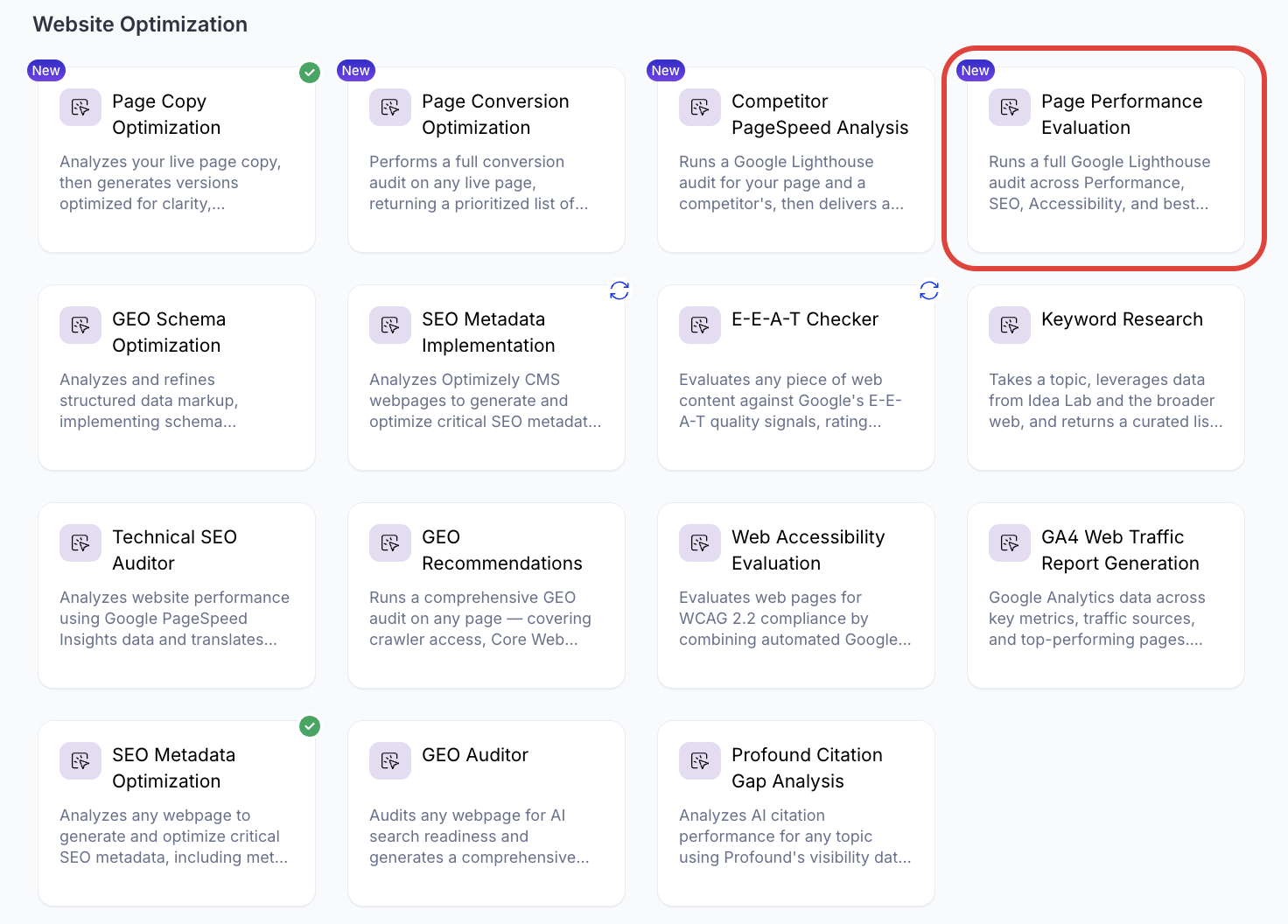 Screenshot of the Agent Directory where the Page Performance Evaluation agent is highlighted.