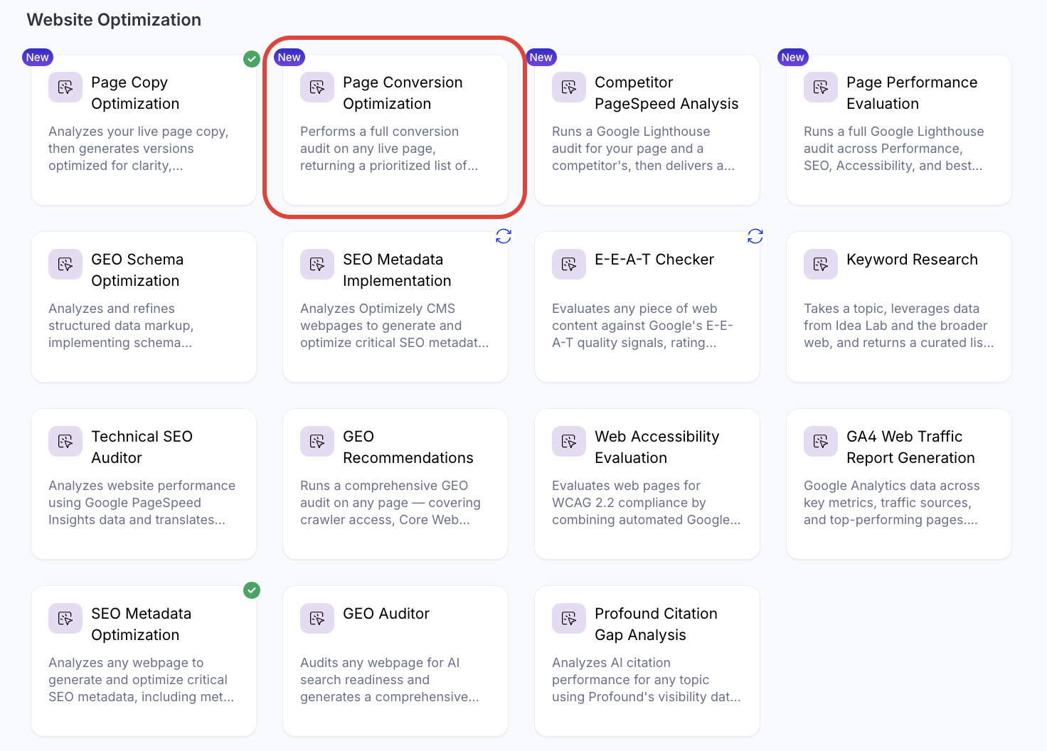 Screenshot of the Agent Directory where Page Conversion Optimization is highlighted, showing the agent's location in the directory listing.