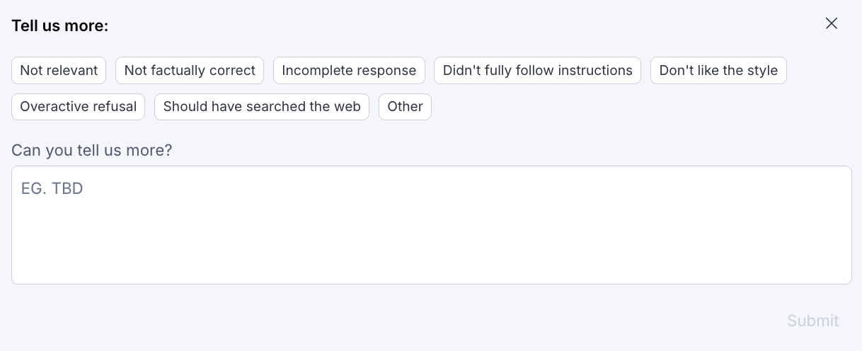 Screenshot of the Opal Chat response feedback controls showing the Thumbs up and Thumbs down options