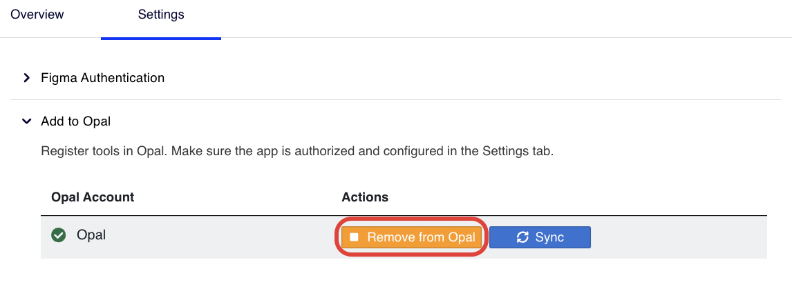 Screenshot of the Figma Opal Tool in the OCP directory with Remove from Opal highlighted.