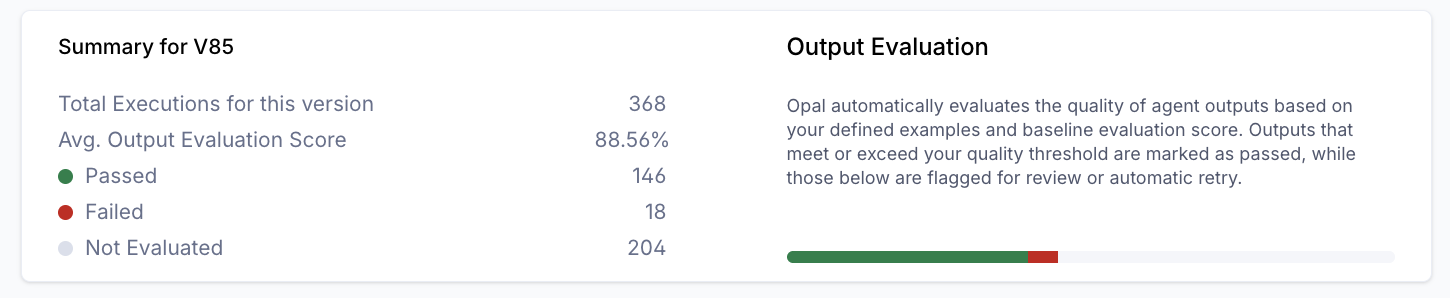 Screenshot of the Output Evaluation results summary.