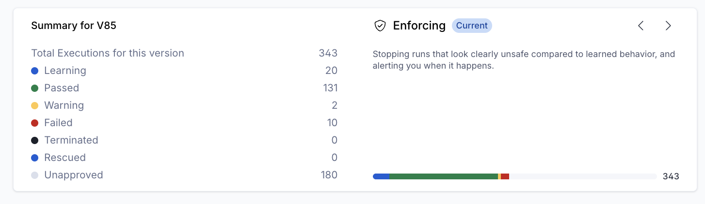 Screenshot of the Summary card in the Execution Guardrails sub-tab