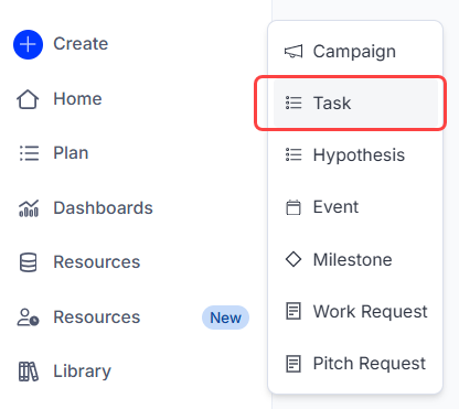 Create menu with Tasks option