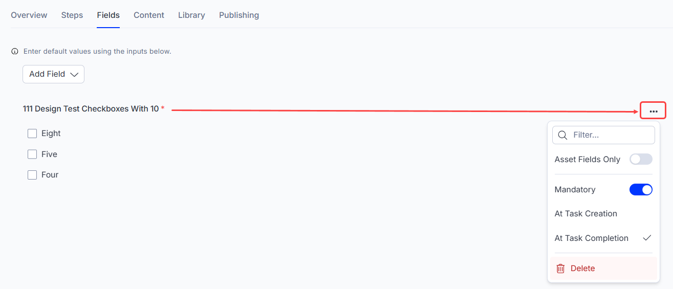 More options menu for field settings in workflow