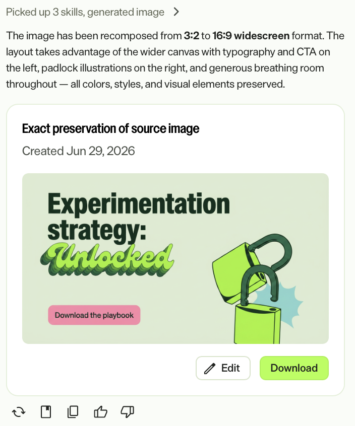 Screenshot of an Opal Chat version card where Edit and Download display.