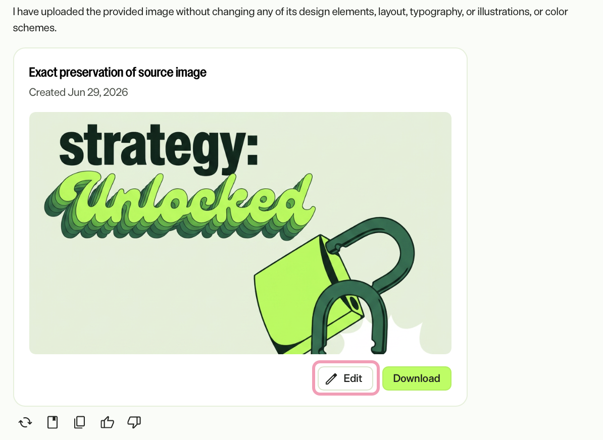 Screenshot of Opal Chat where Edit is highlighted on a generated image.
