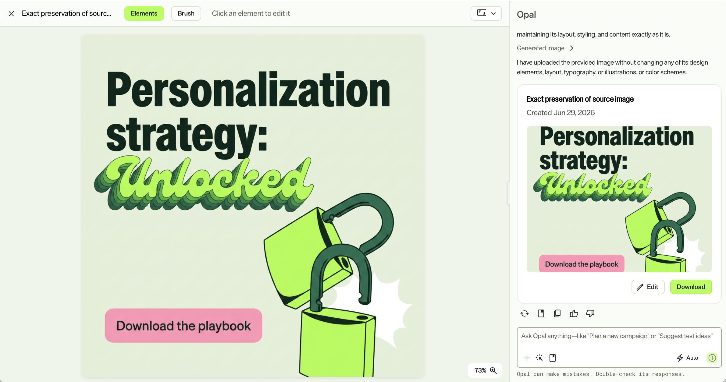 Screenshot of the image editor where the image and Opal Chat display side by side.