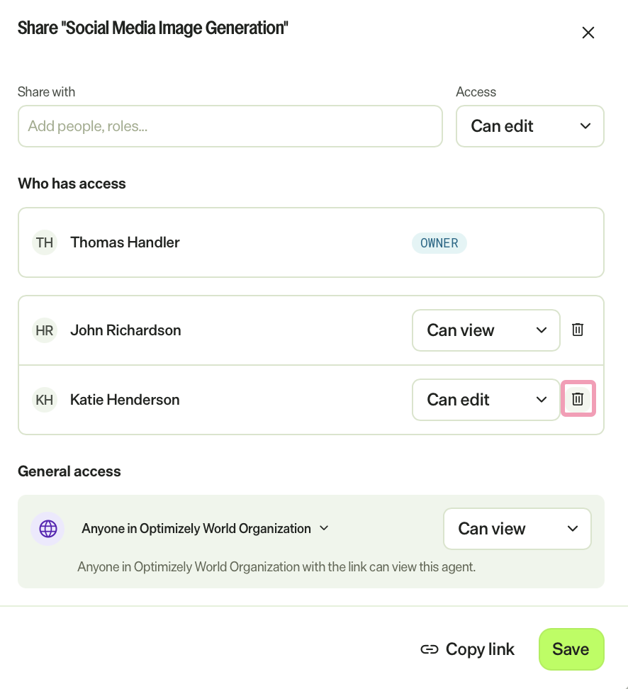 Screenshot of the share screen with remove highlighted.