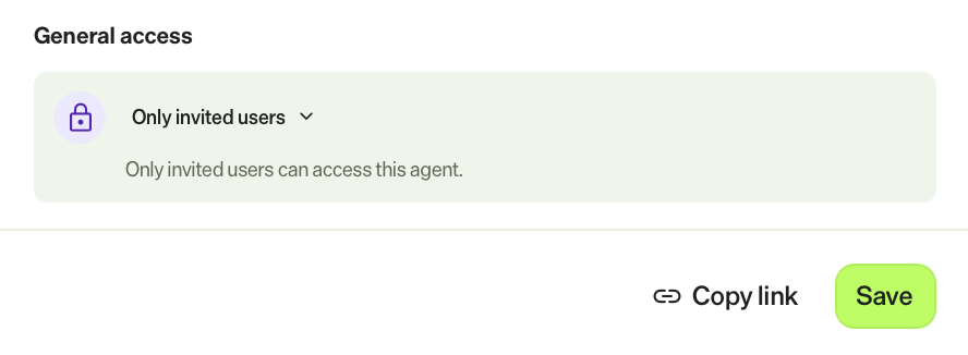 Screenshot of the General access section with Only invited users selected.