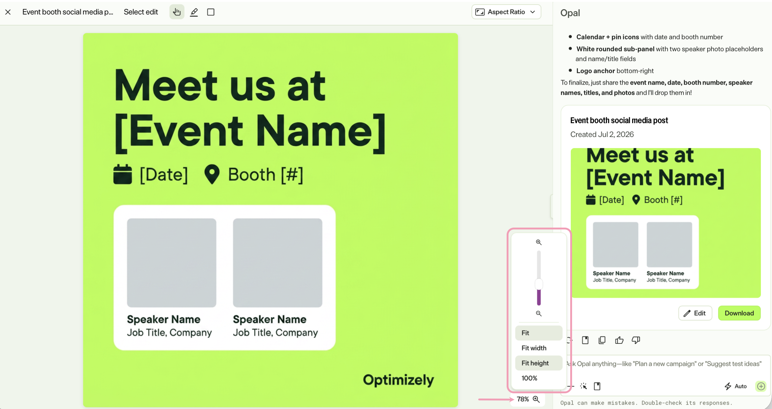 Screenshot of the image editor with zoom selected and zoom options highlighted.