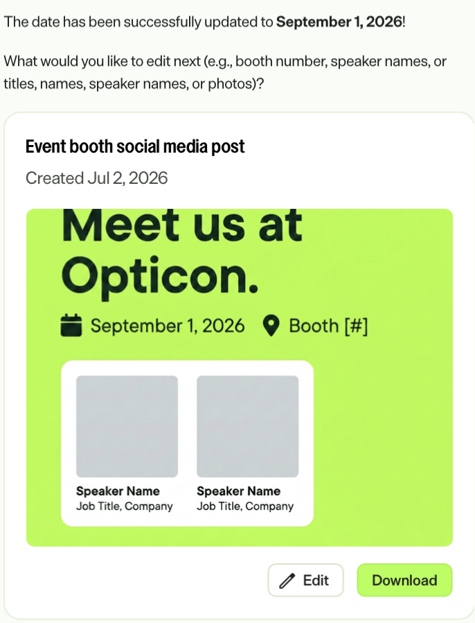 Screenshot of Opal Chat with the edit card displayed.