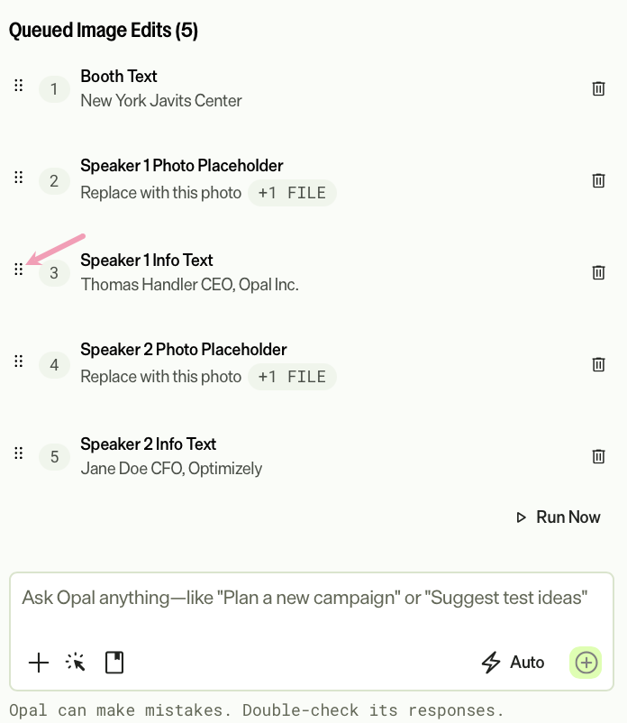 Screenshot of the Queued Image Edits with the reorder selection highlighted.