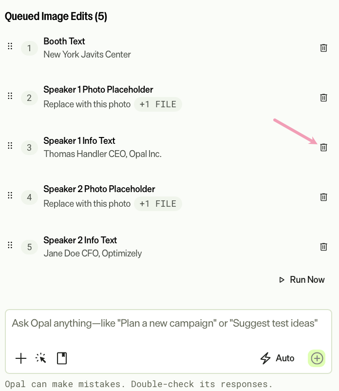 Screenshot of the Queued Image Edits with Delete highlighted.