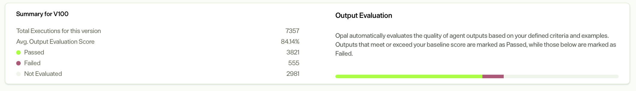 Screenshot of the Output Evaluation results summary.