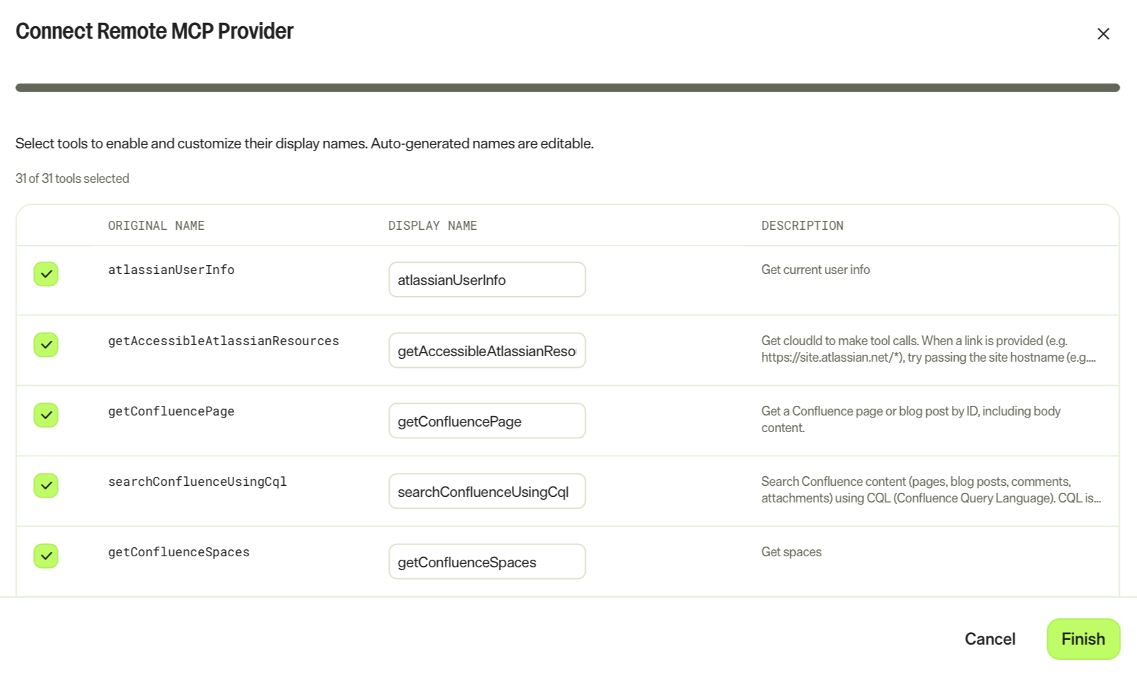 Screenshot of the Atlassian tools section after connecting to Opal.