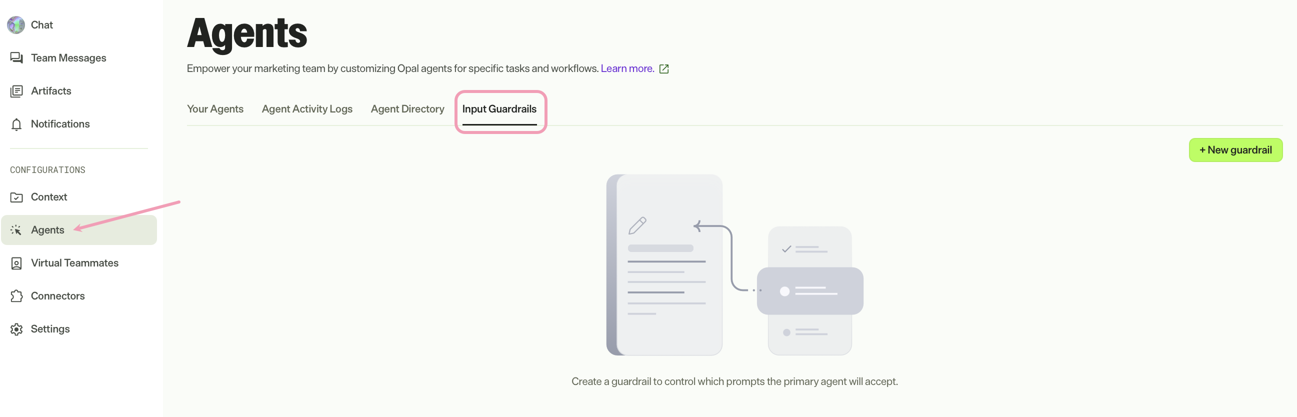Screenshot of the Input Guardrails tab