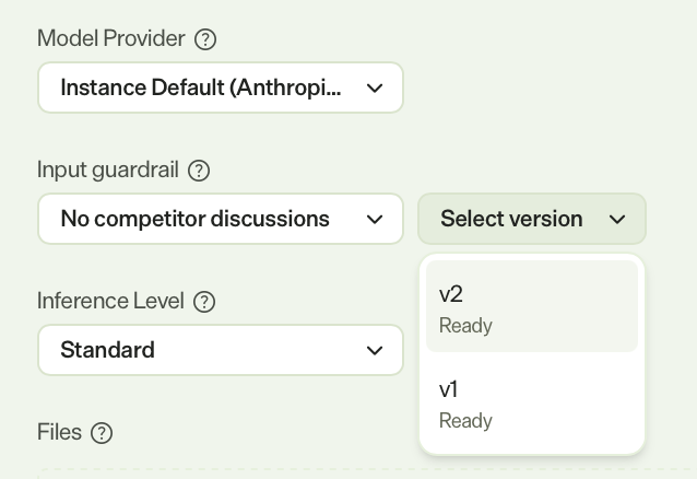 Screenshot of the version drop-down list.