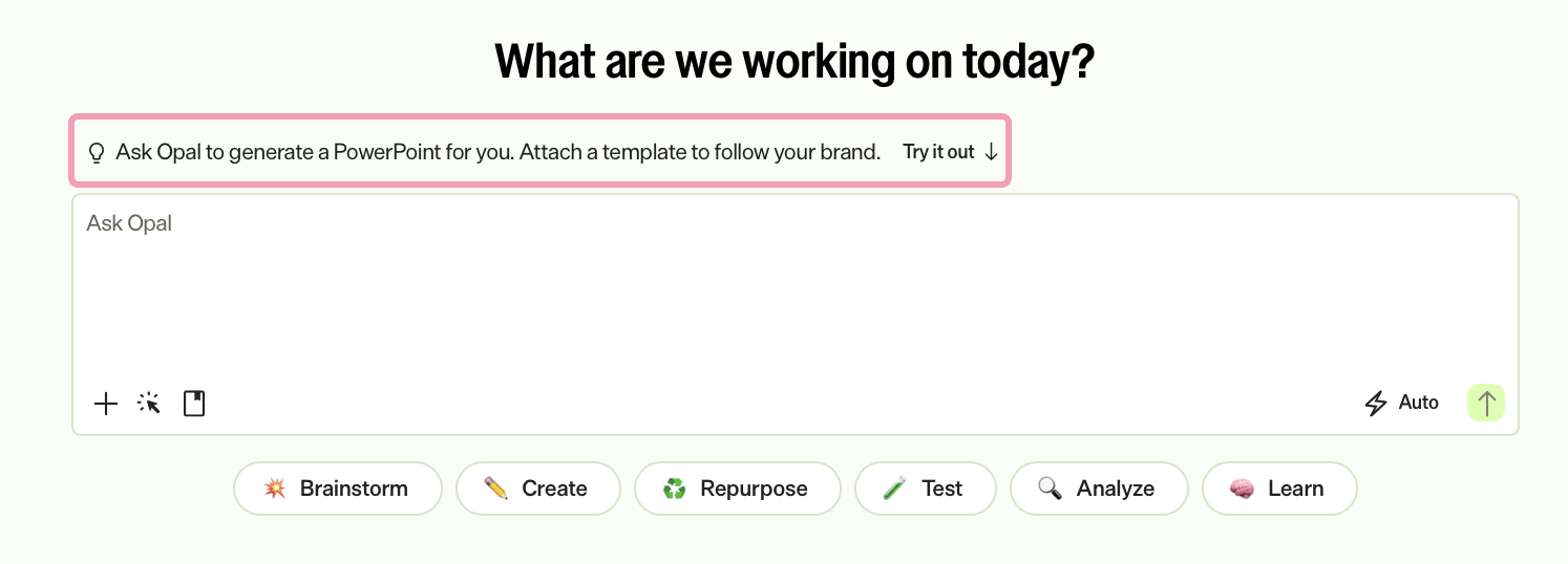 Screenshot of Opal Chat with a contextual tip highlighted.