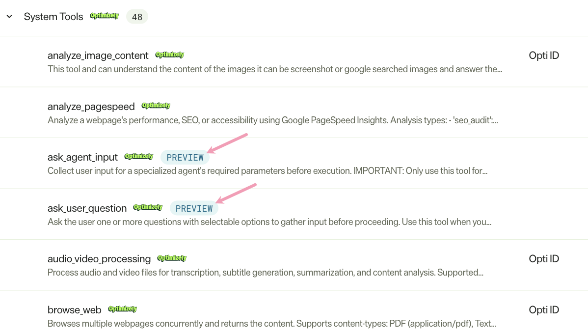 Screenshot of the System Tools with the preview label highlighted.