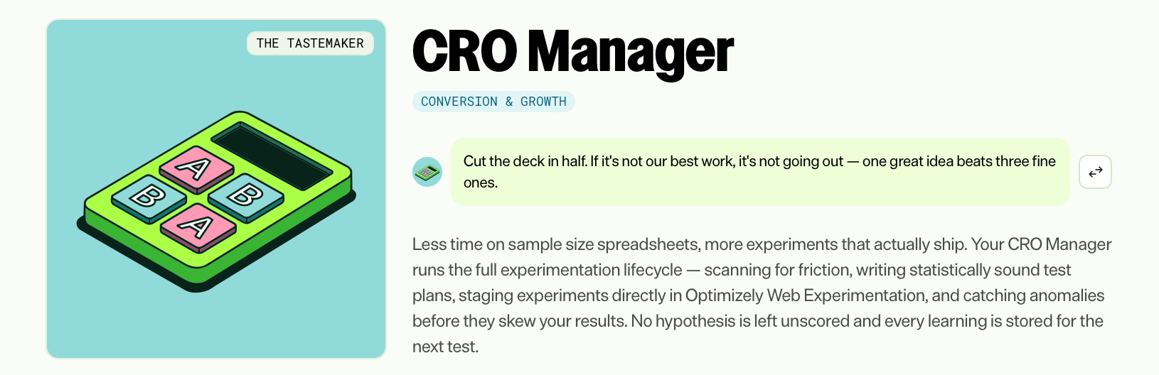 Screenshot of Optimizely Opal's CRO Manager Virtual Teammate