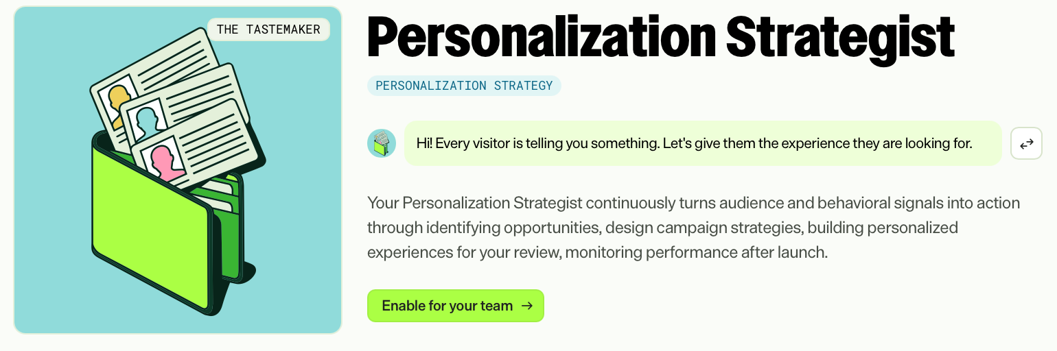 Screenshot of the Personalization Strategist Virtual Teammate in Opal.