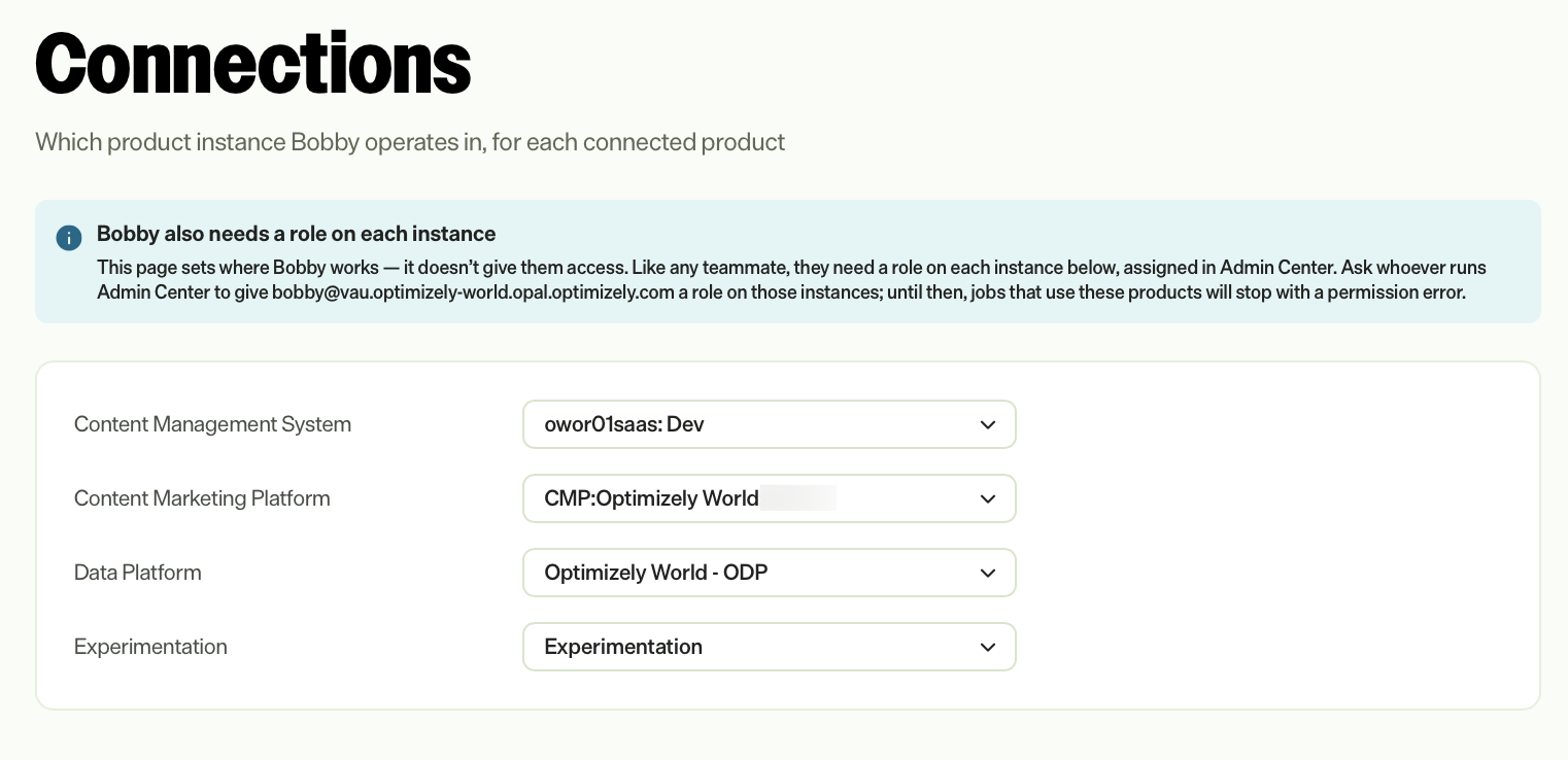 screenshot of the Connections page showing a product instance for each connected product