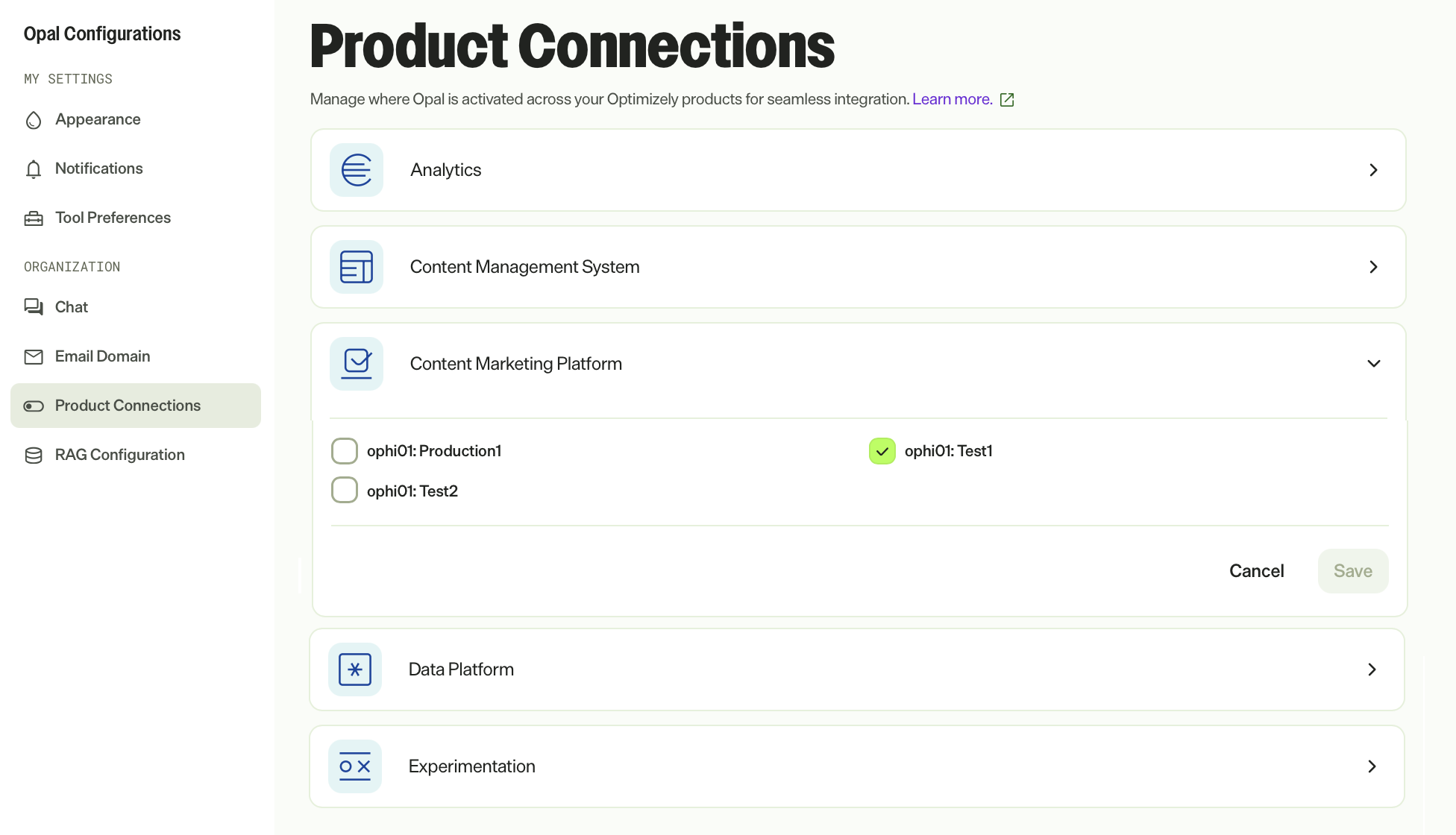Opal Connections page