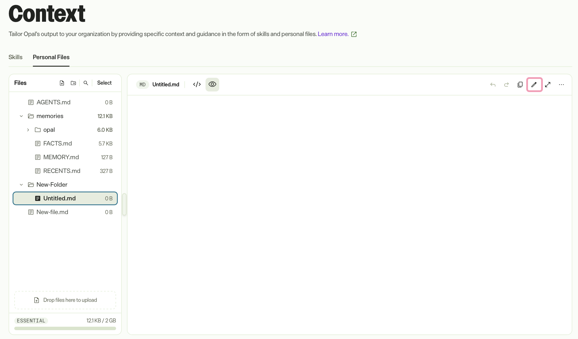 Screenshot of the file editor in Opal, showing Edit selected in the toolbar.