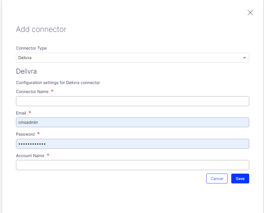 Delivra configuration settings screen