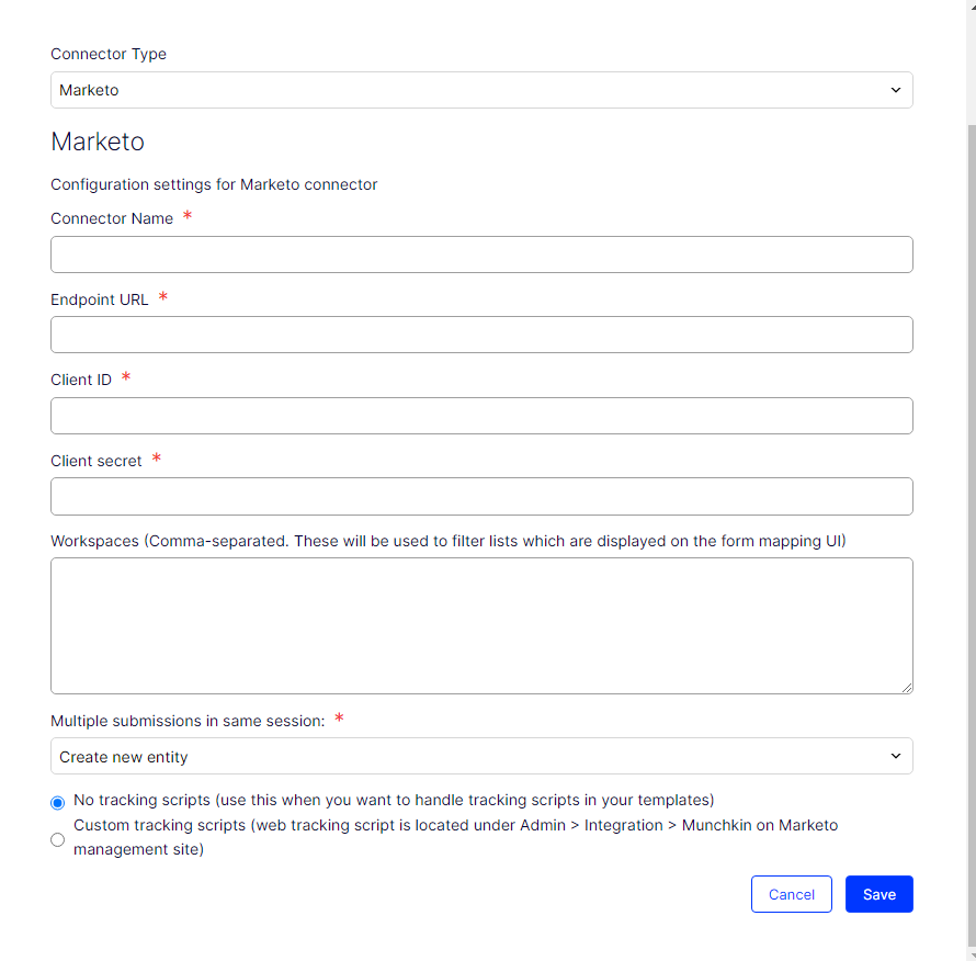 Marketo configuration settings screen