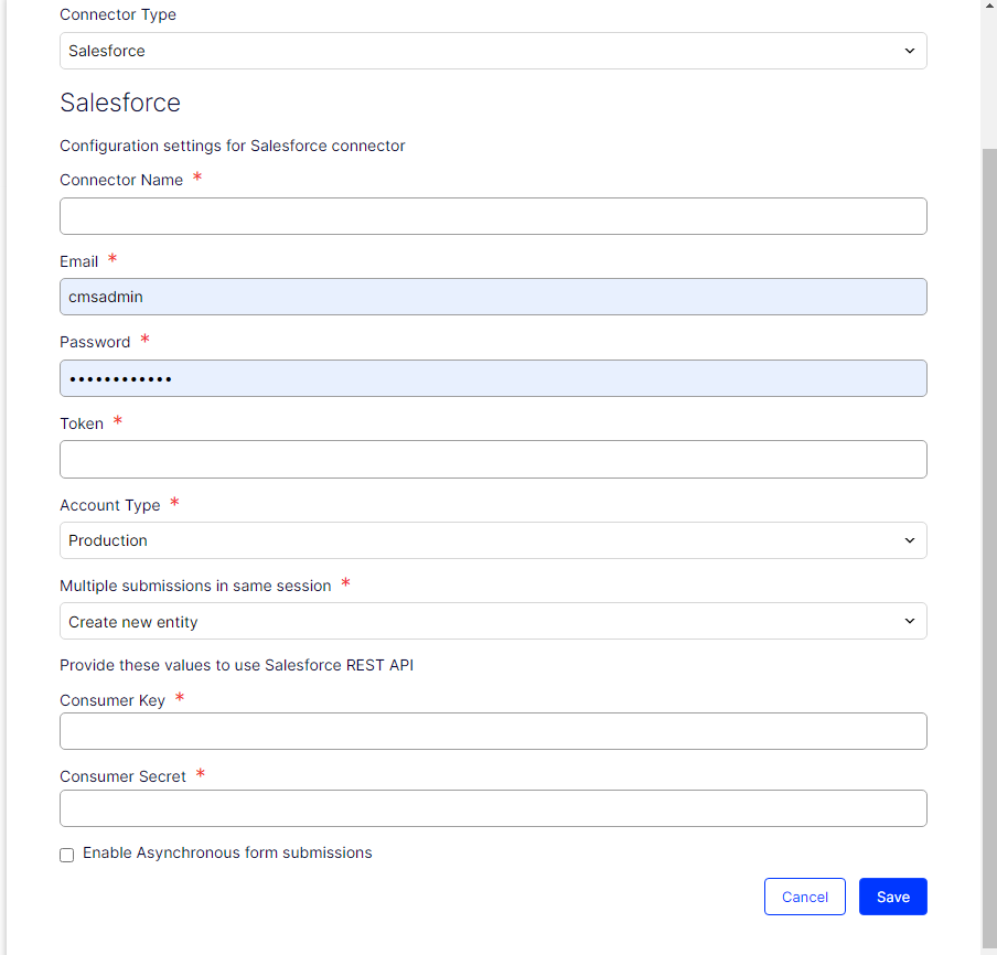 Salesforce configuration settings screen