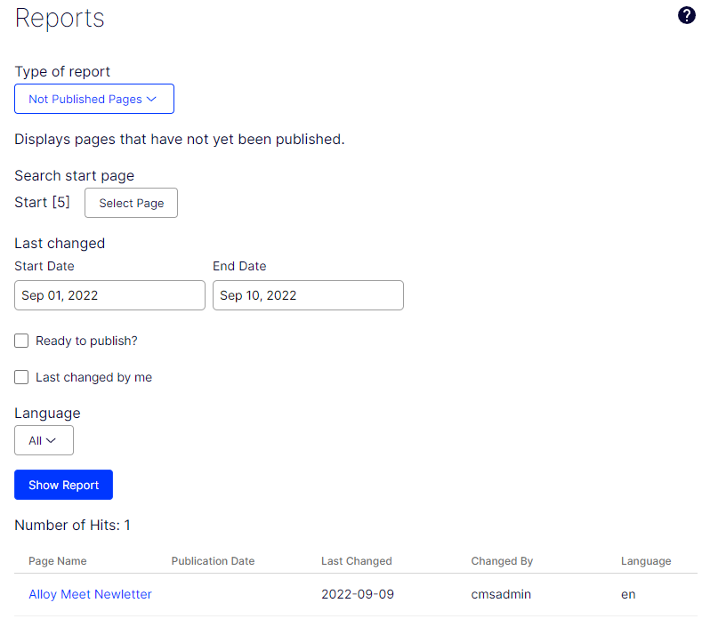 CMS 12 reports not published pages